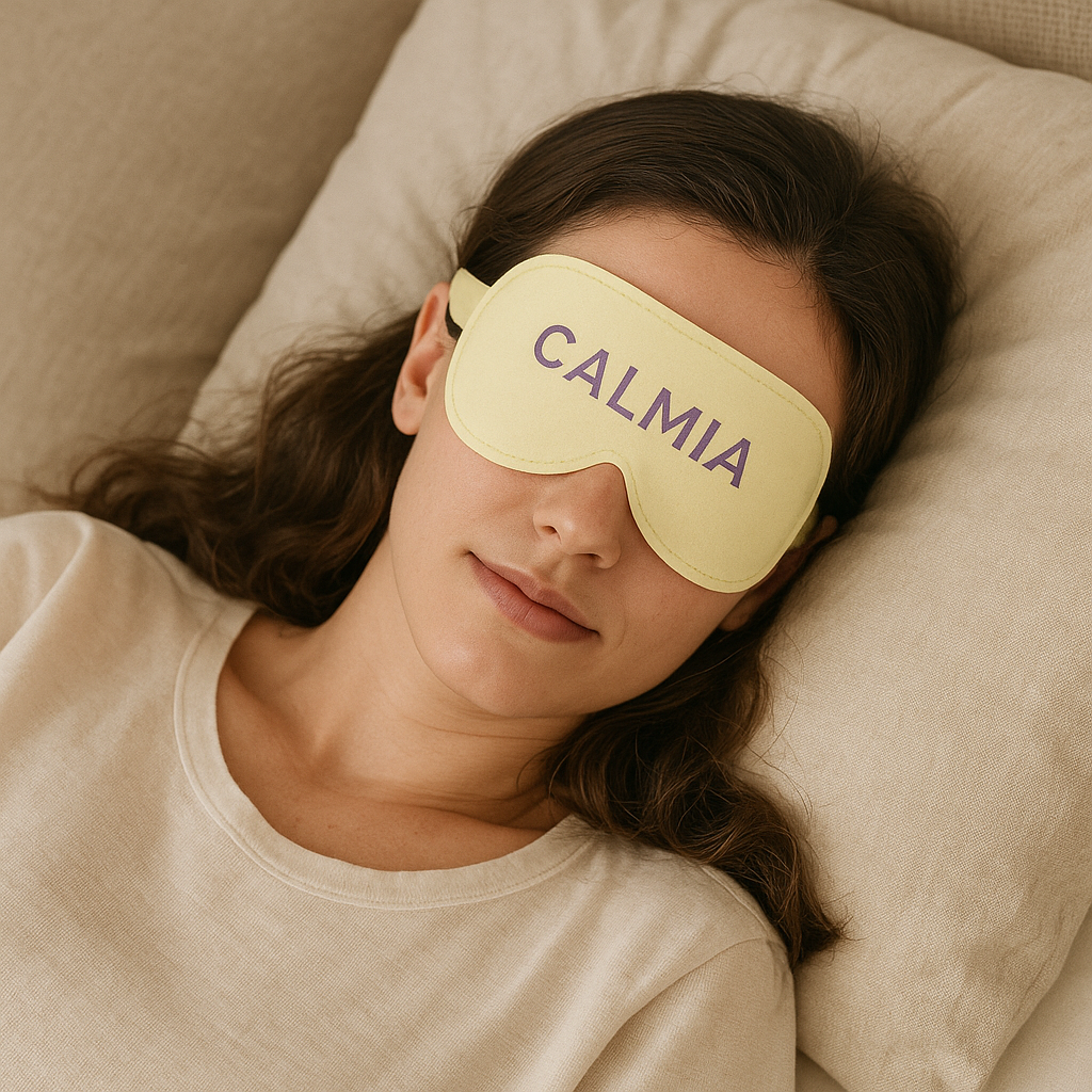 Woman relaxing with Calmia eye patch